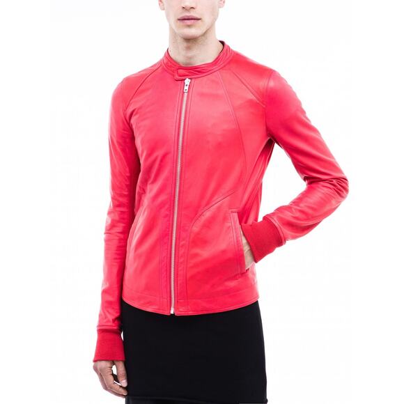 🔴 Rick Owens Walrus Intarsia Leather Jacket - 50 Red - Picture 16 of 16